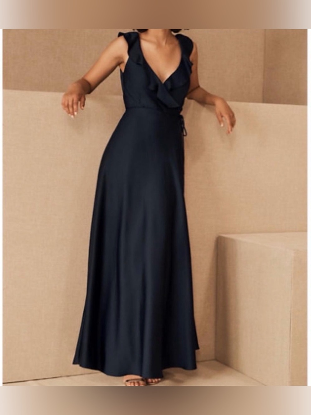NWT Sachin + Babi 0 BHLDN Tansy Satin Charmeuse Maxi Dress Navy Gown $220